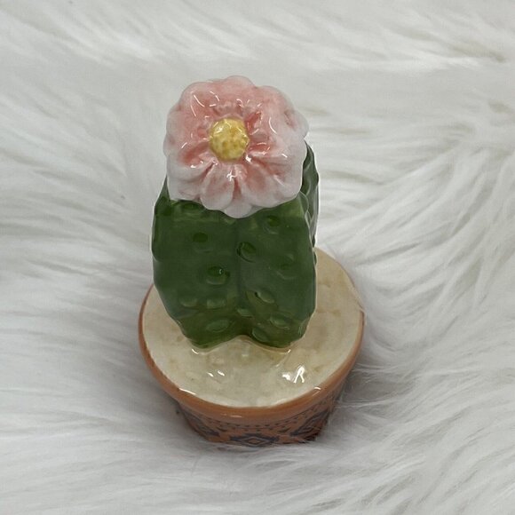 Cactus Cacti Blossom Salt and Pepper Shaker Set Green White Brown - Picture 3 of 9